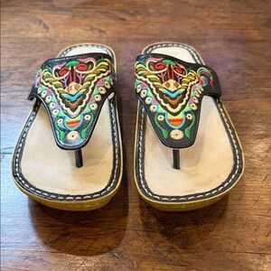 Alegria Black Multicolor Embroidered Sandals